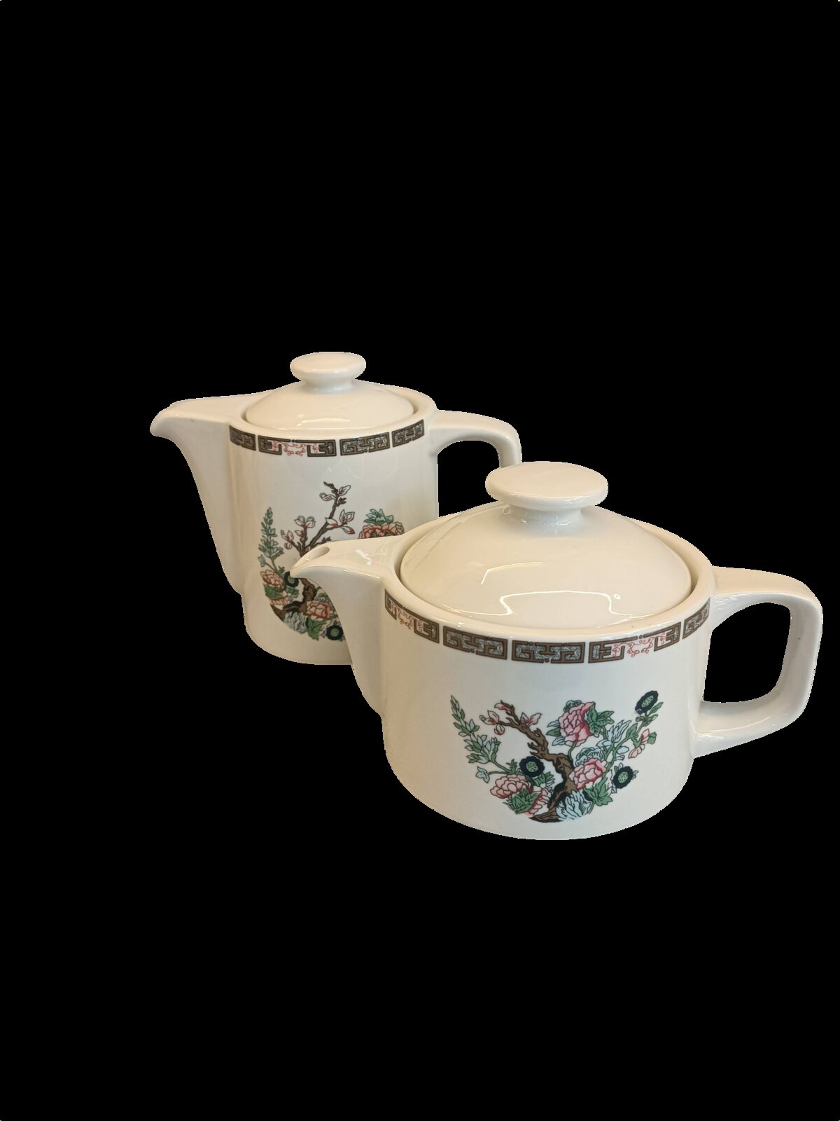 Vintage Çiçek Desenli Porselen Çay Seti - 2 Demlik