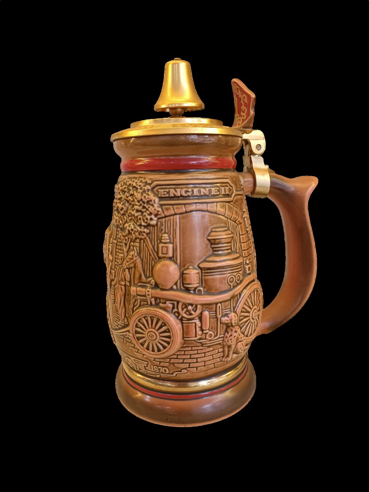Antika Tarzı Dekoratif Bira Bardağı Lokomotif Desenli Pirinç Kapakla