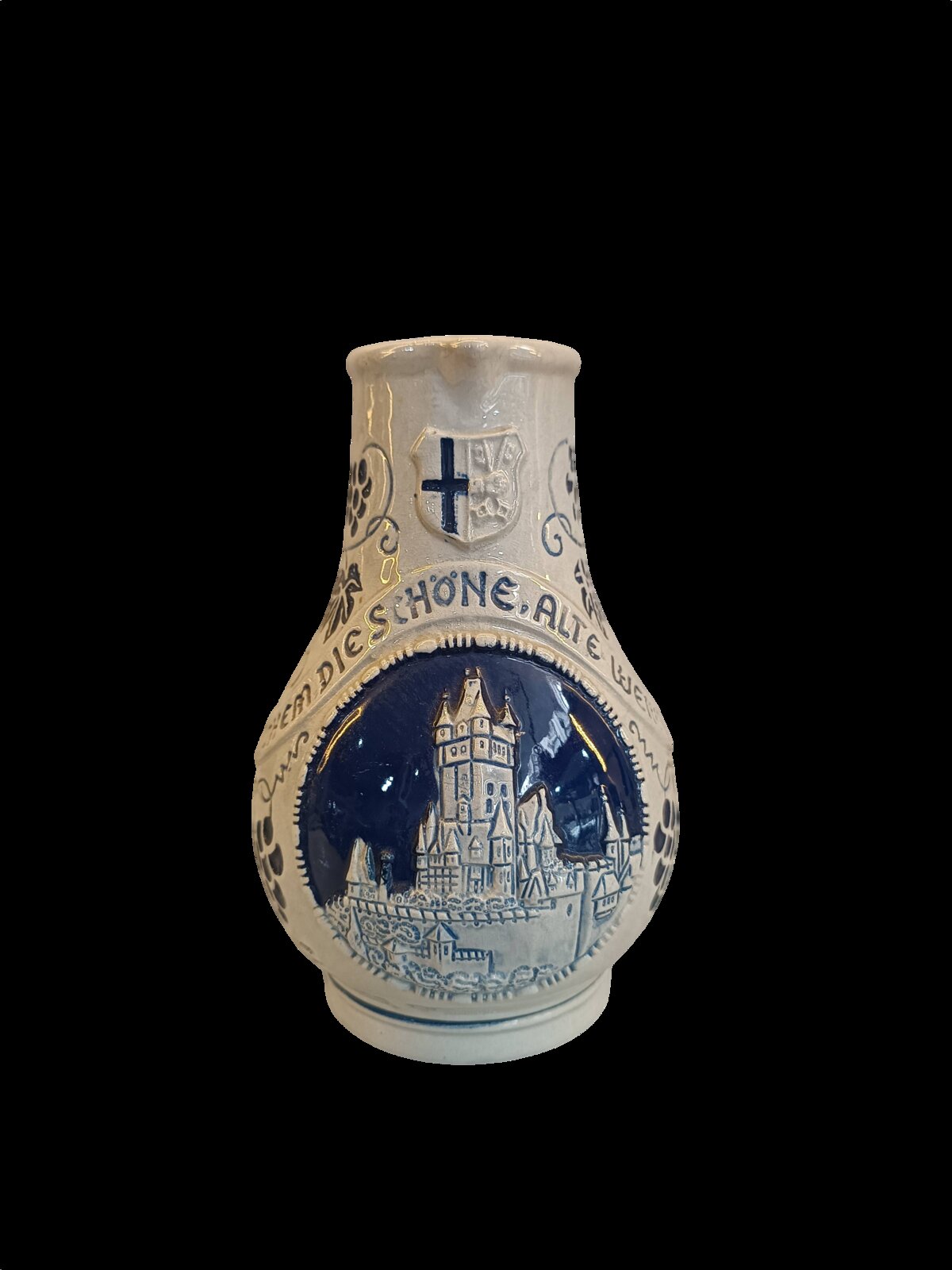 Vintage Alman Mavi Çini Dekoratif Kupa - Kale Motifli