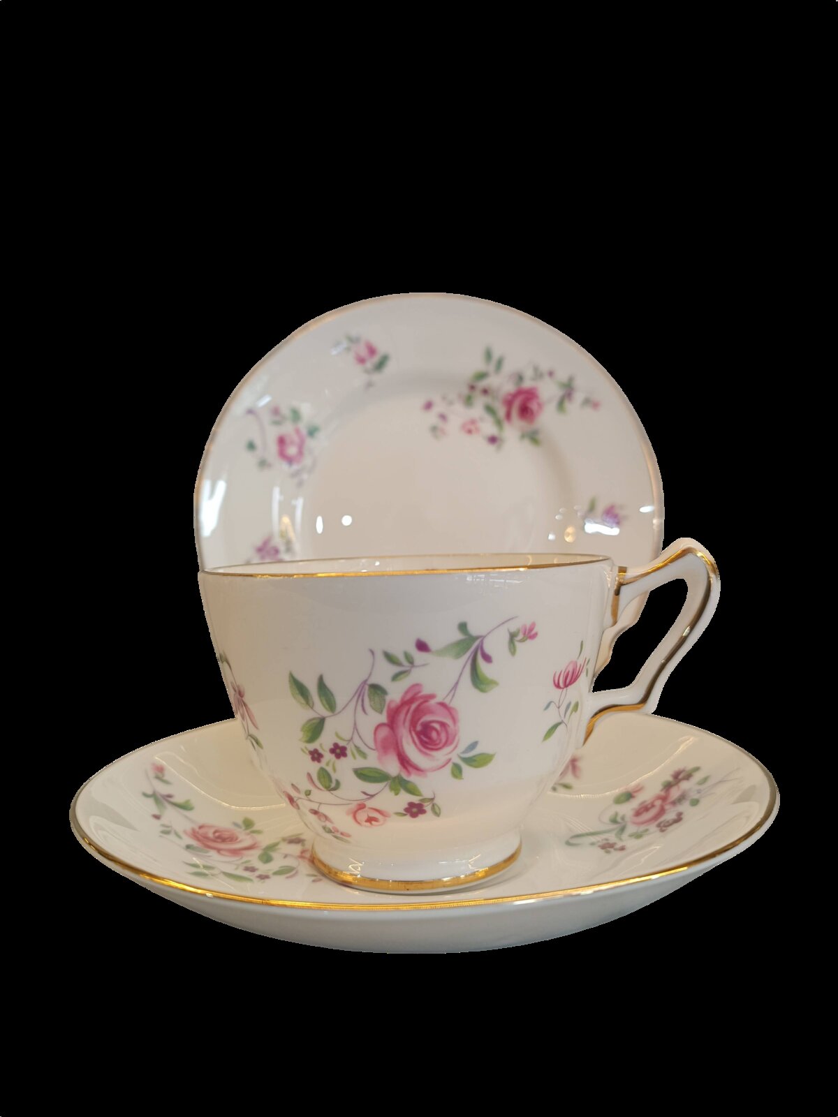 Antika Gül Desenli Porselen Çay Takımı - Altın Çerçeveli