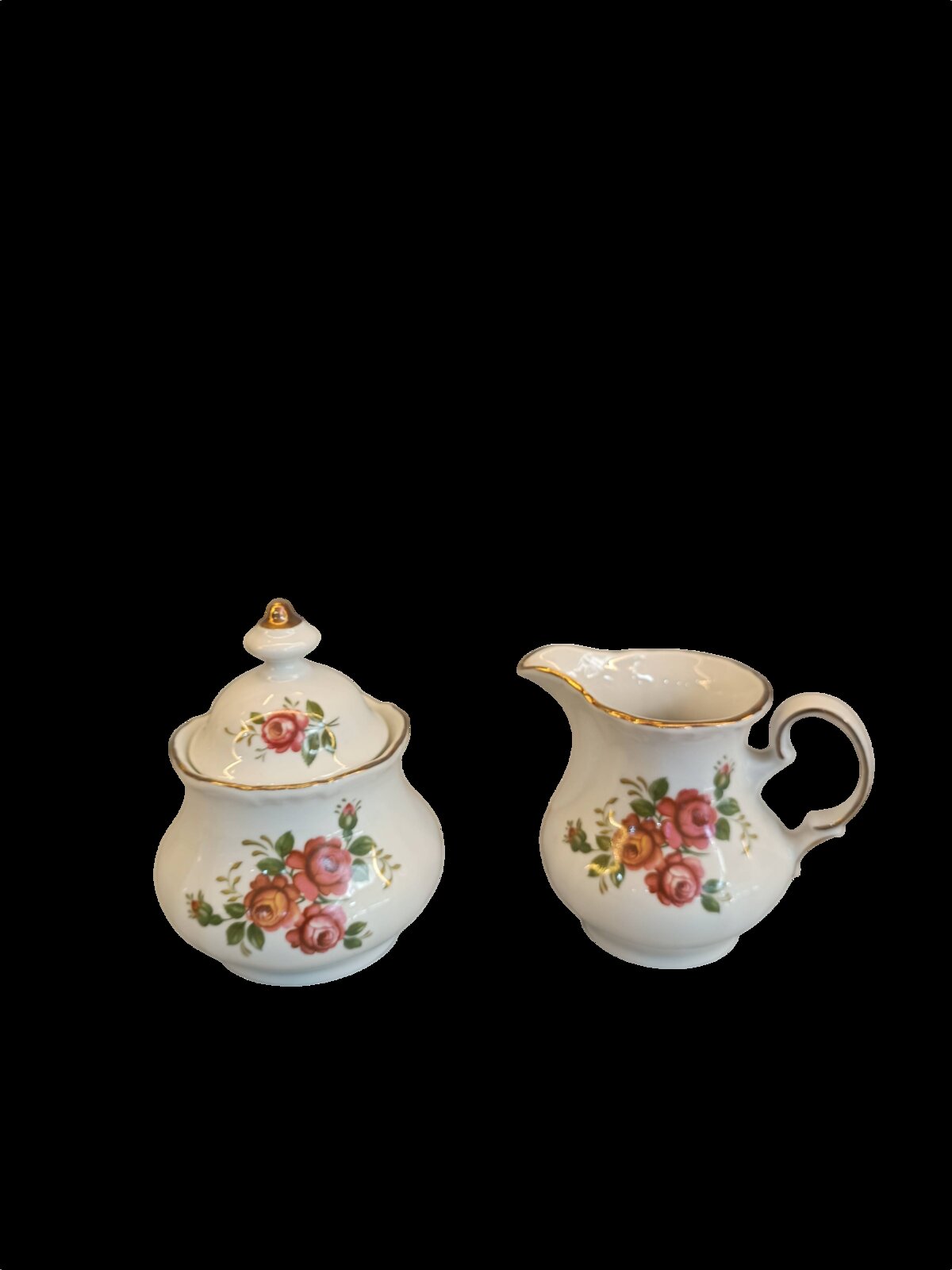 Vintage Porcelain Şeker Kabı ve Süt Ürünü Seti - Çiçek Deseni