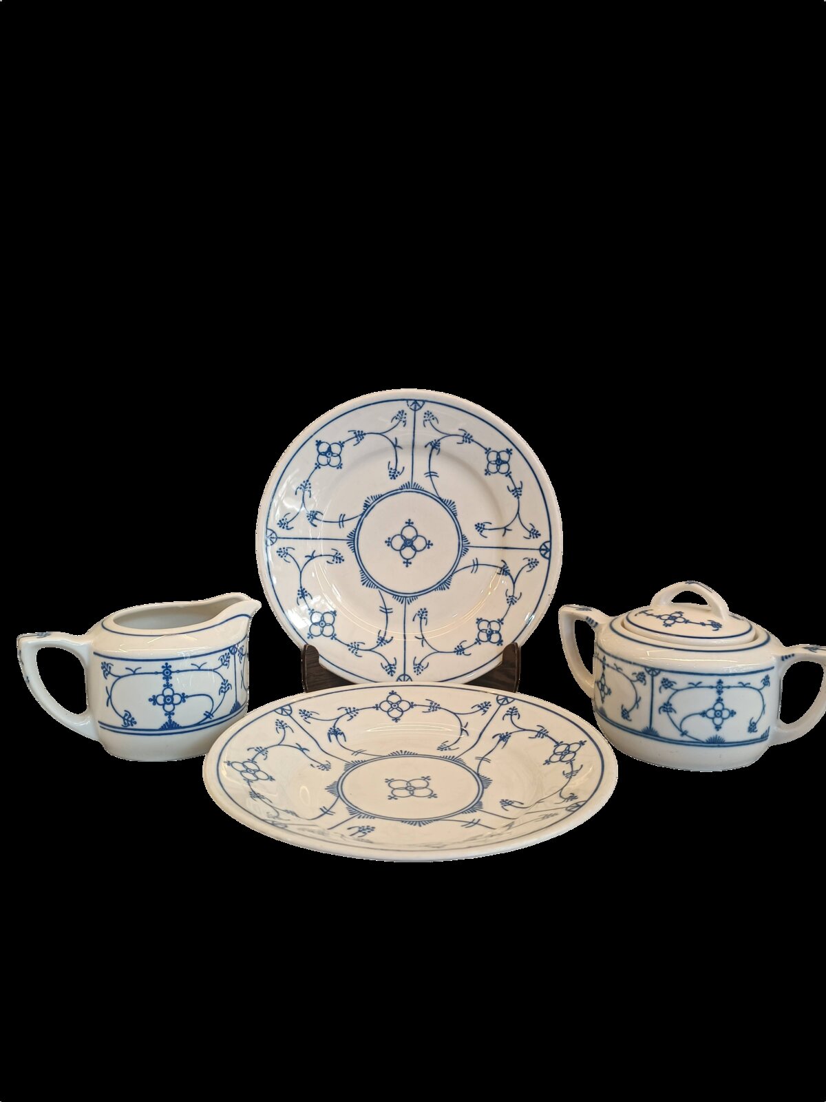 Vintage Mavi Beyaz Porselen Çay Servisi Seti - 4 Parça